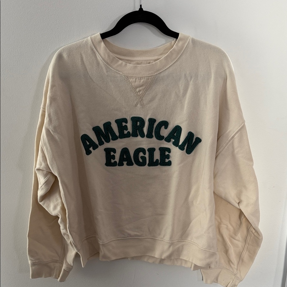 American Eagle Outfitters Cream Sweatshirt with Green Logo